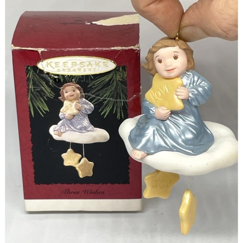1995 Hallmark THREE WISHES Christmas Ornament Angel in‎ Box